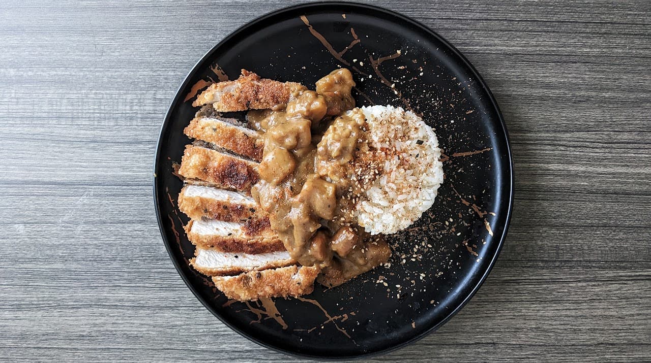 Japanese curry on rice, plated artistically